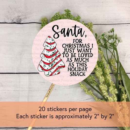 Santa Snack Cake - Packaging Sticker, Happy Holidays Theme