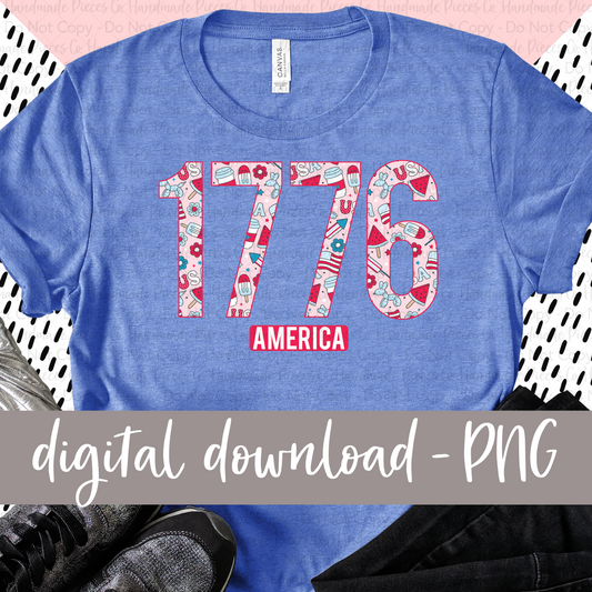 1776 America, Red PNG - Digital Download