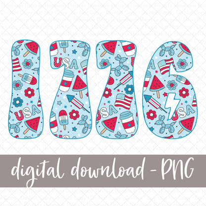 1776 Retro Blue PNG - Digital Download