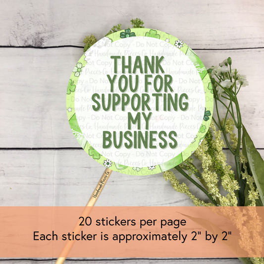 Thank You for Supporting My Business - Packaging Sticker, St. Patrick's Day Theme