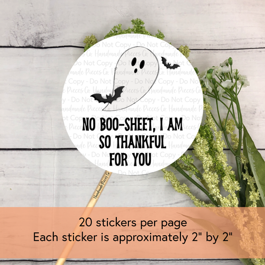 No boo-sheet, I am so Thankful for You - Packaging Sticker, Vintage Halloween Theme