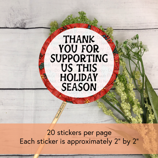 Thank You for Supporting Us This Holiday Season - Packaging Sticker, Happy Holidays Theme