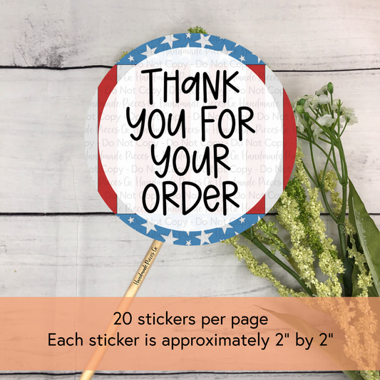 Thank You for Your Order - Packaging Sticker, Red, White & Blue Theme