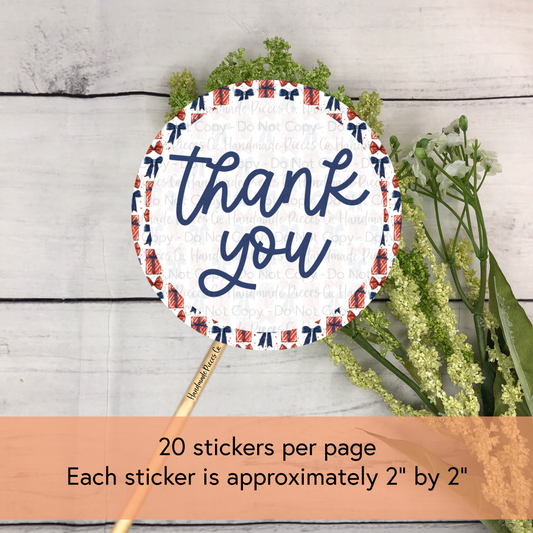 Thank You Packaging Sticker, Navy & Red Christmas Theme