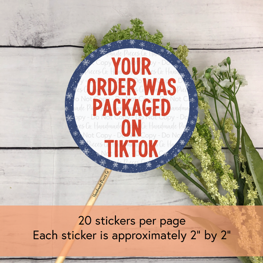 Your Order was Packaged on TikTok Packaging Sticker, Navy & Red Christmas Theme