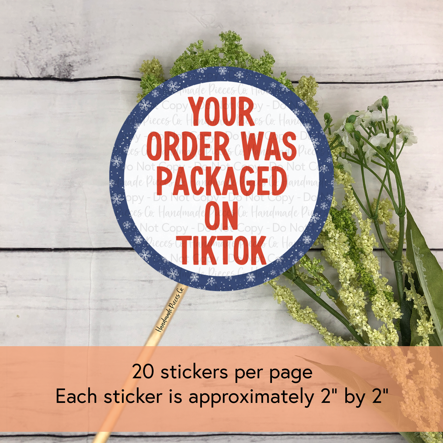 Your Order was Packaged on TikTok Packaging Sticker, Navy & Red Christmas Theme