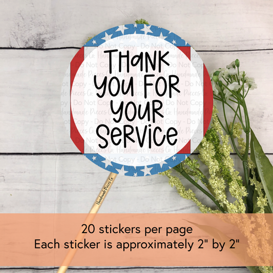 Thank You for Your Service - Packaging Sticker, Red, White & Blue Theme