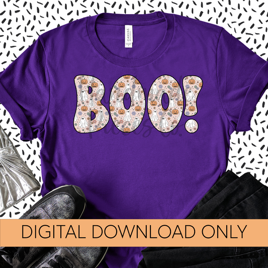 Boo, Ghosts and Pumpkin Background - Digital Download