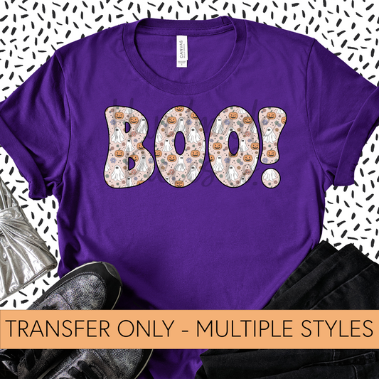 Boo, Ghosts and Pumpkin Background - Sublimation or HTV Transfer