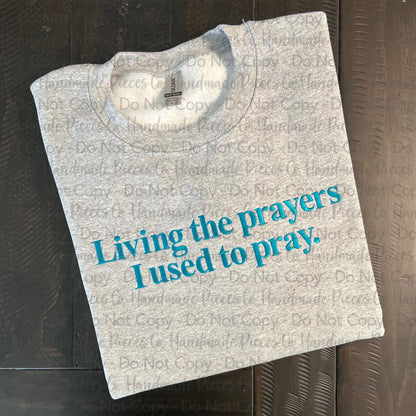 Living the Prayers I used to Pray Embroidered TShirt, Sweatshirt, or Hoodie, Adult