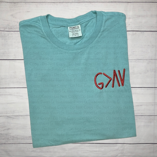 Sample Collection - God is Greater than the Highs and Lows Embroidered Shirt - Size XLarge