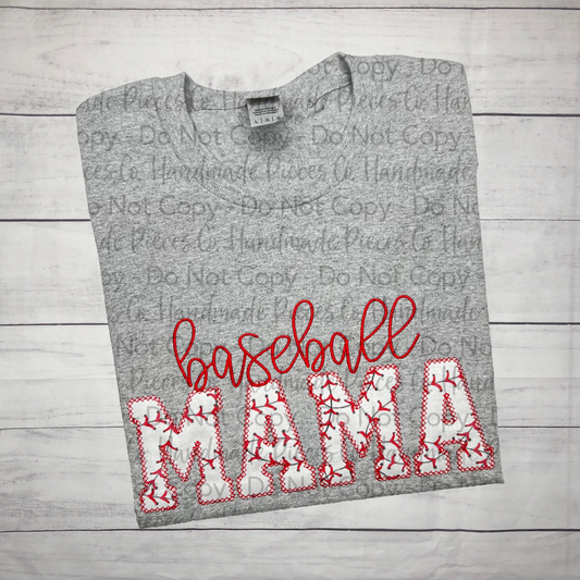 Sample Collection - Baseball Mama Embroidered Applique Tee - Size Large