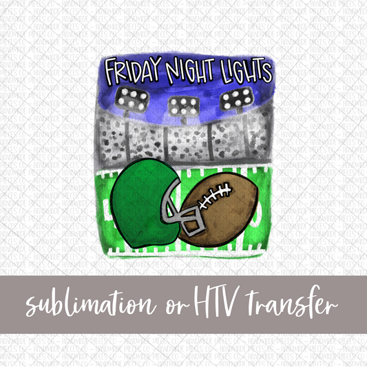 Football, Friday Night Lights, Green Helmet - Sublimation or HTV Transfer