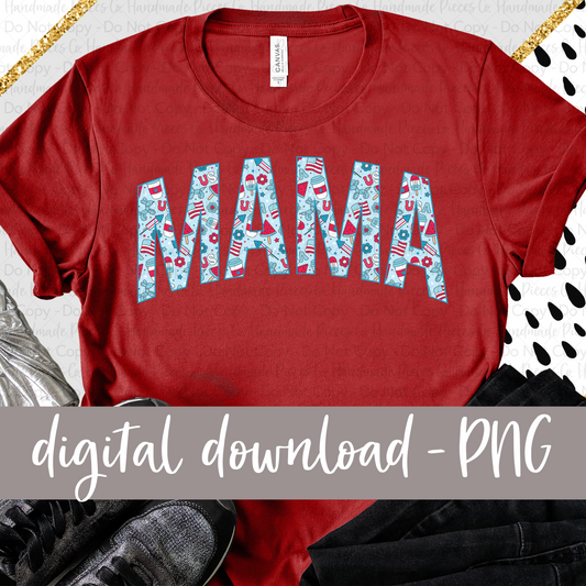 Mama, Blue Patriotic PNG, Arched - Digital Download