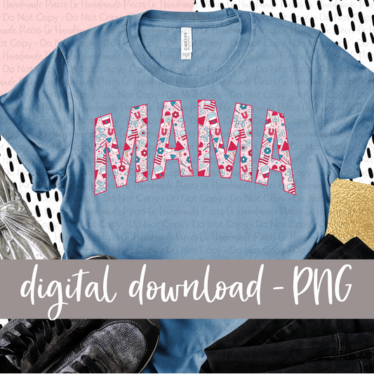 Mama, Red Patriotic PNG, Arched - Digital Download