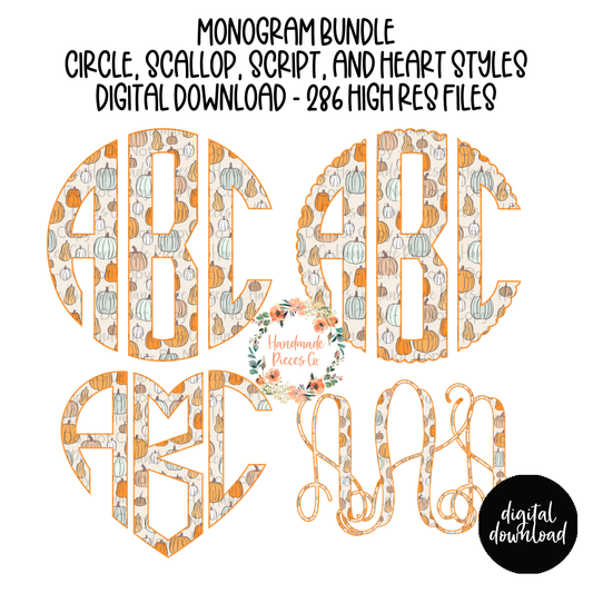 Colorful Pumpkins Monogram - Multiple Styles - Digital Download