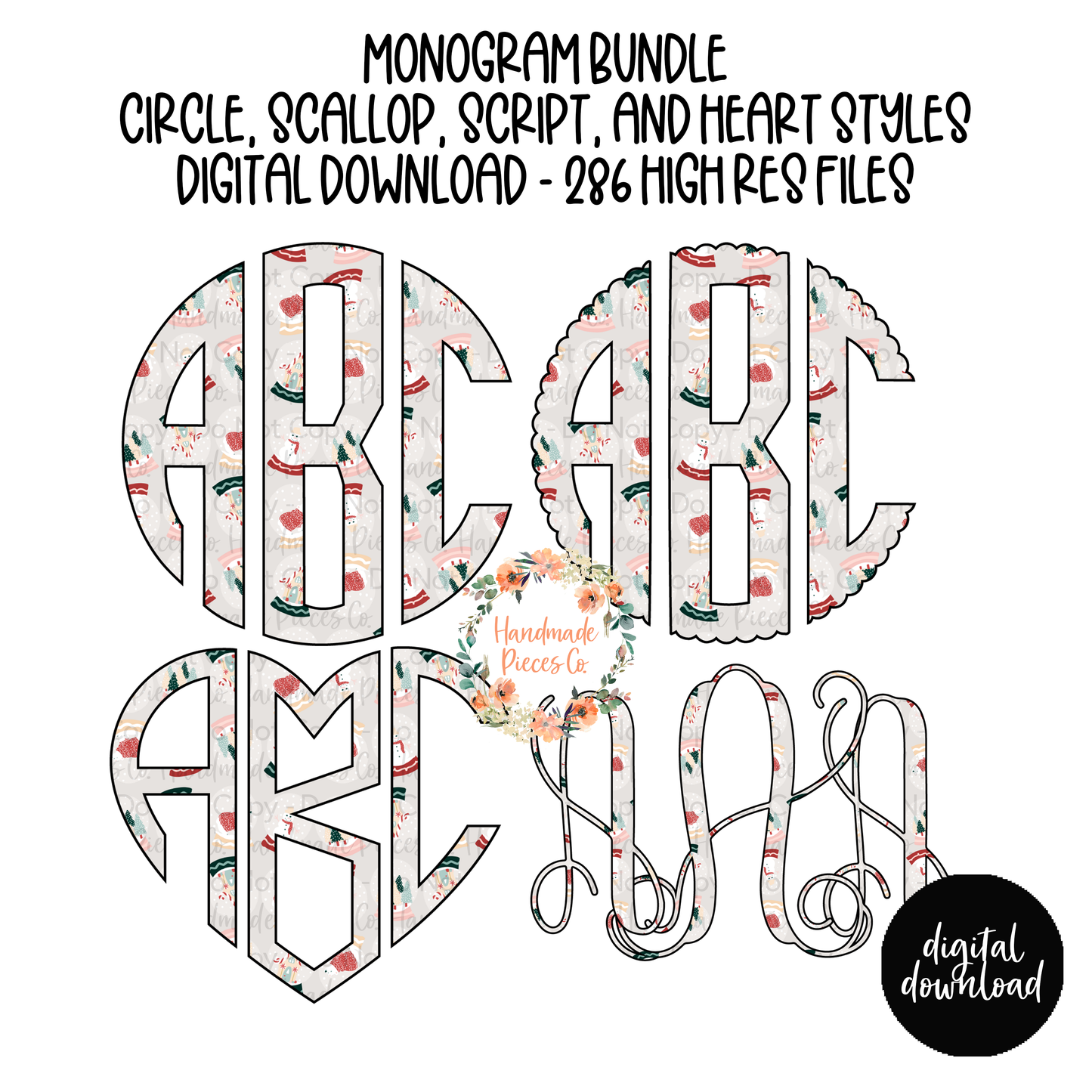 Christmas Snowglobes Monogram - Multiple Styles - Digital Download
