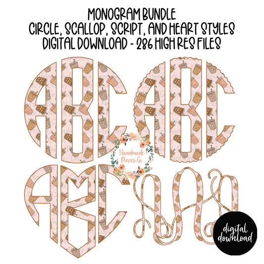 Iced Coffee Monogram - Multiple Styles - Digital Download