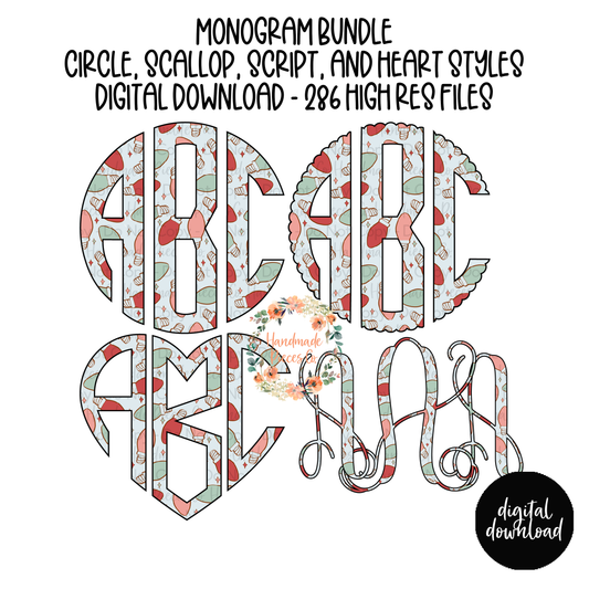 Christmas Lights Monogram, Pastel 2 - Multiple Styles - Digital Download
