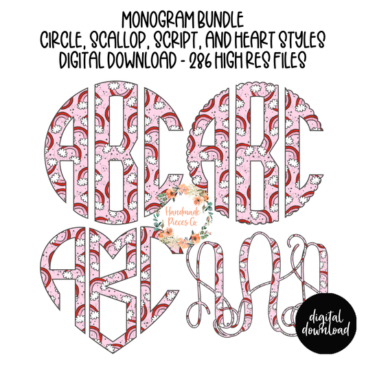 Valentine Monogram, Rainbows - Multiple Styles - Digital Download
