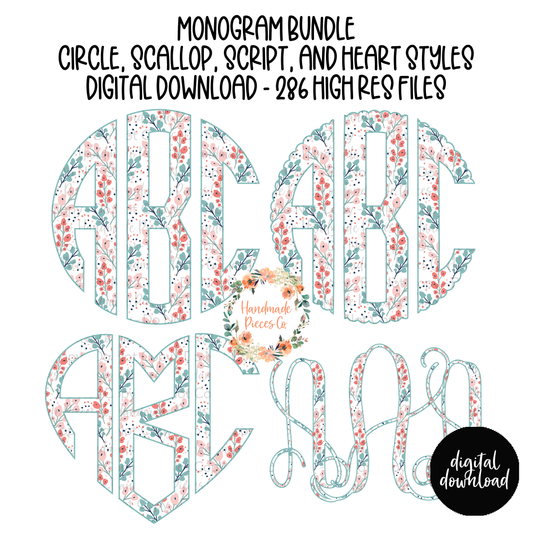 Bright Floral Monogram, Light Background - Multiple Styles - Digital Download