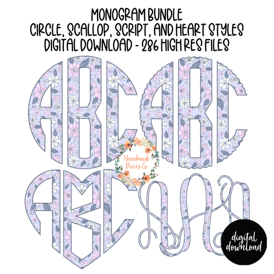 Purple Floral Monogram - Multiple Styles - Digital Download