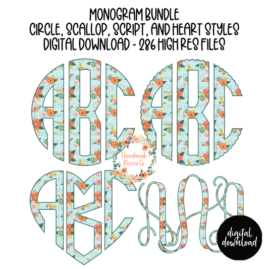 Blooms and Butterfly Monogram - Multiple Styles - Digital Download