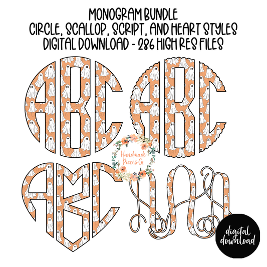 Ghosts Monogram, Orange - Multiple Styles - Digital Download