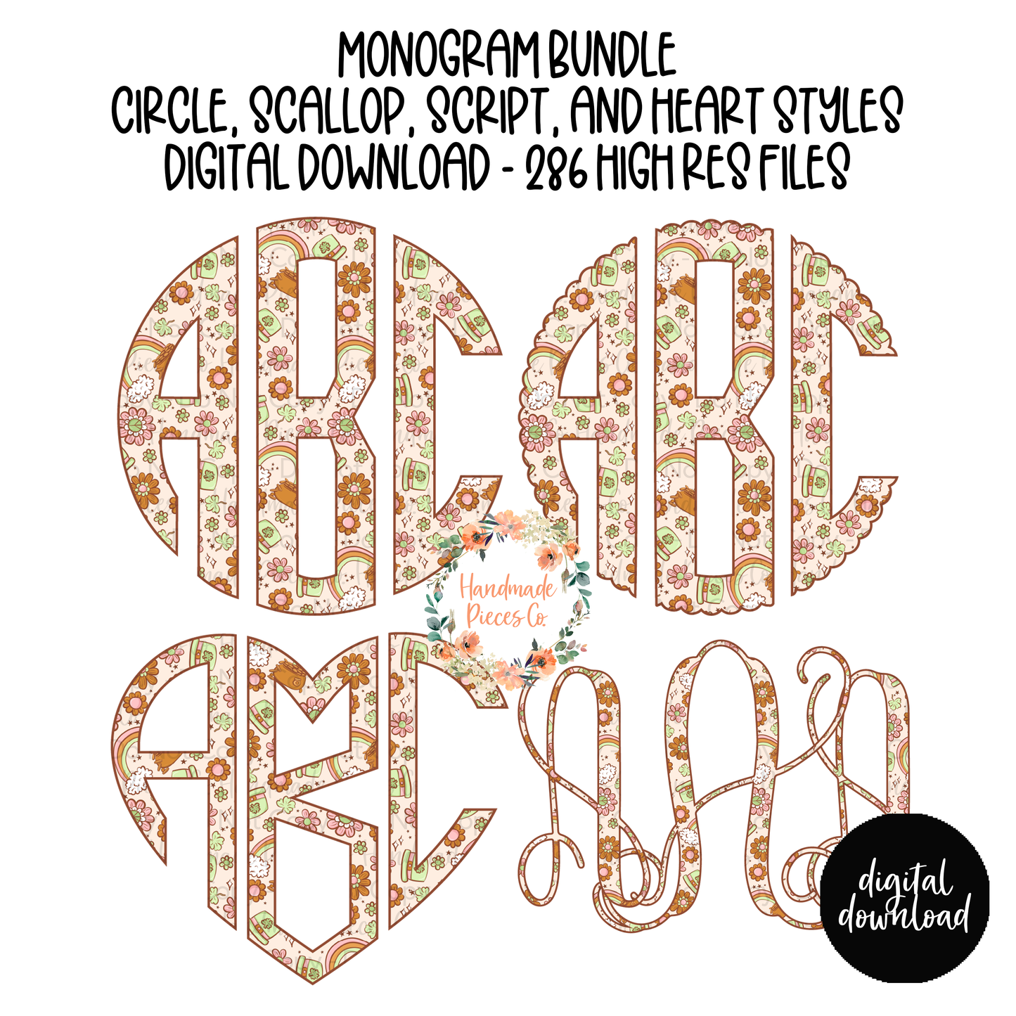 St. Patrick's Day Monogram, Festive Boho Mix - Multiple Styles - Digital Download