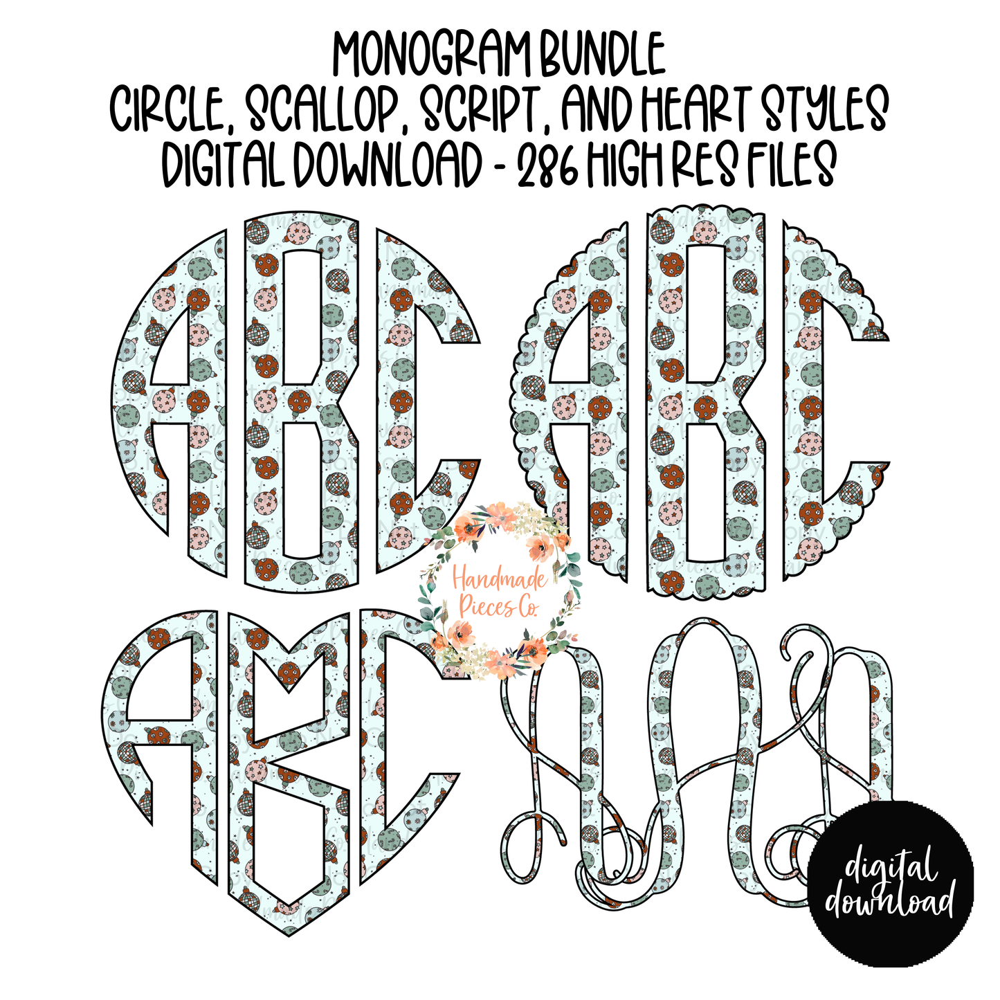 Christmas Ornaments Monogram - Multiple Styles - Digital Download