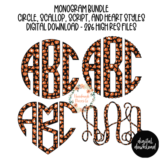 Leopard Monogram, Orange and Black - Multiple Styles - Digital Download