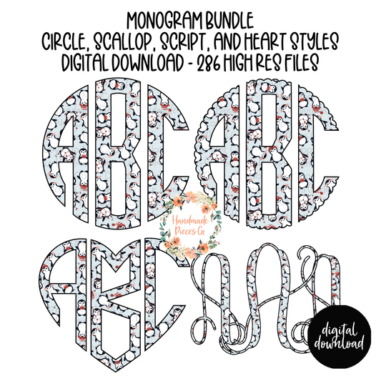 Christmas Penguins Monogram - Multiple Styles - Digital Download