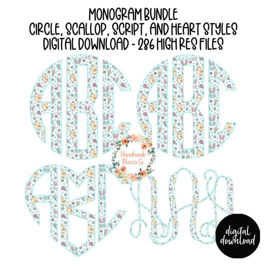 Easter Monogram, Bunnies and Chicks, Blue - Multiple Styles - Digital Download