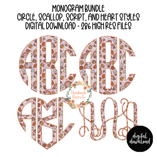 Halloween Doodles, Pink Monogram - Multiple Styles - Digital Download