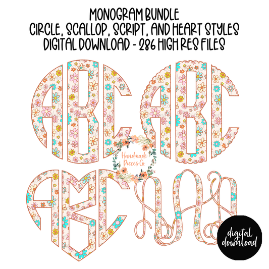 Bright Daisy Spring Floral Monogram - Multiple Styles - Digital Download