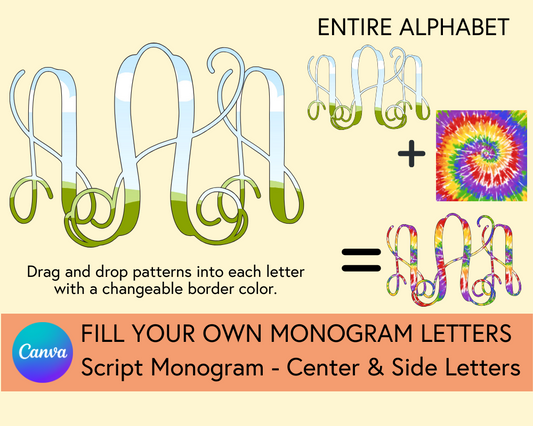 Fillable Canva Script Monogram Set - Digital Download
