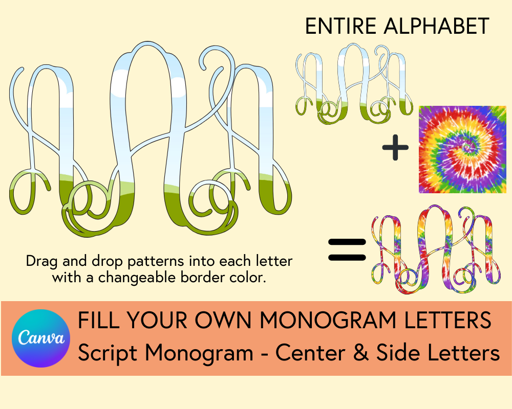Fillable Canva Script Monogram Set - Digital Download