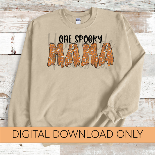 One Spooky Mama PNG, Halloween Doodles, Orange - Digital Download