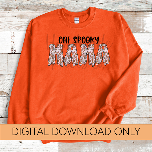 One Spooky Mama PNG, Halloween Doodles, Pink - Digital Download