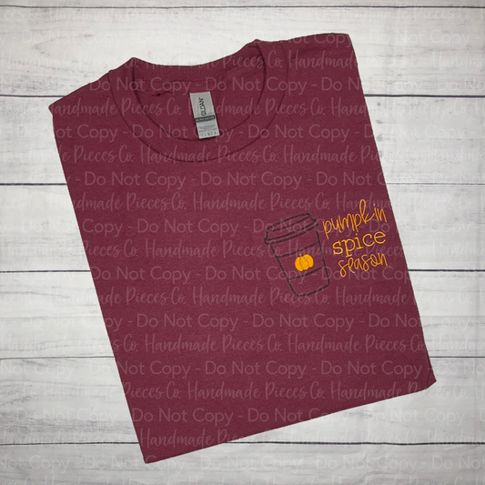 Sample Collection - Pumpkin Spice Season Embroidered Tee - Size Large