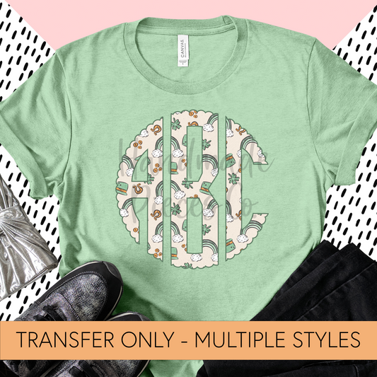 St. Patrick's Day Monogram, Green Rainbows - Sublimation or HTV Transfer