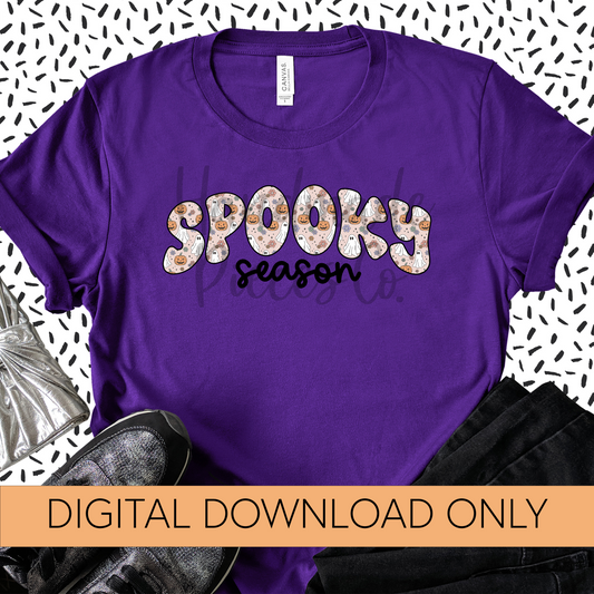 Spooky Season, Ghosts and Pumpkin Background - Digital Download