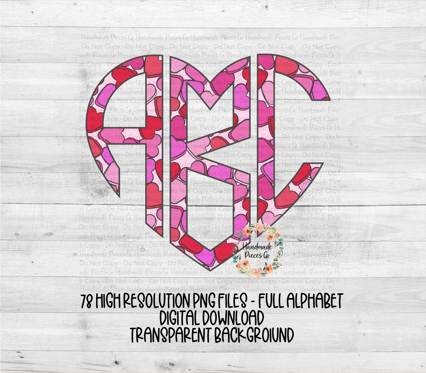 Valentine Monogram, Pink Heart Collage - Multiple Styles - Digital Download