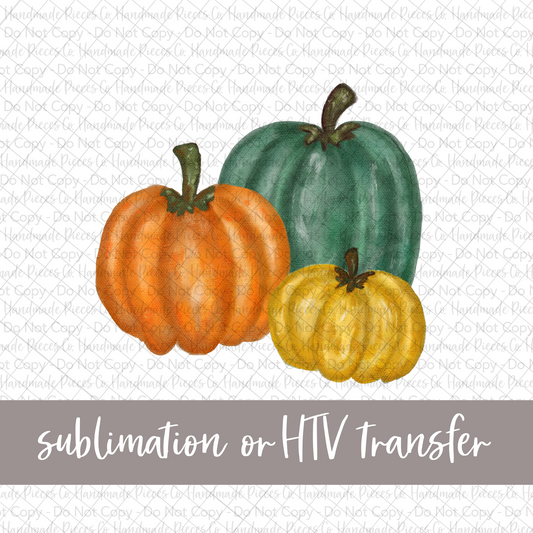 Watercolor Pumpkin Trio - Sublimation or HTV Transfer