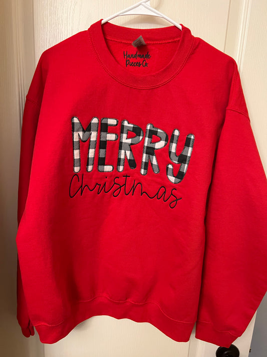 Sample Collection - Merry Christmas Applique Embroidered Sweatshirt - Size Large