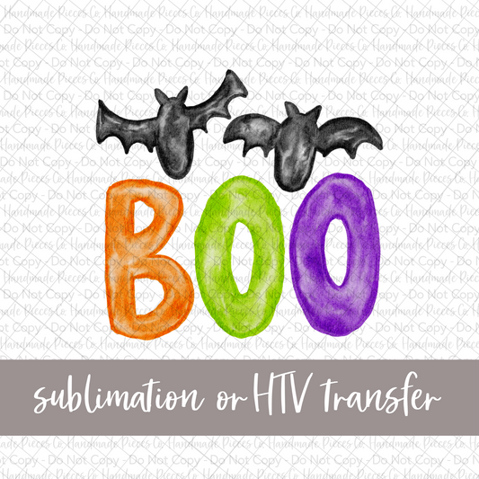 Watercolor Boo with Bats - Sublimation or HTV Transfer