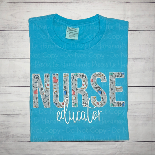 Create Your Own Nurse Appliqué with Text Below - T-Shirt or Sweatshirt