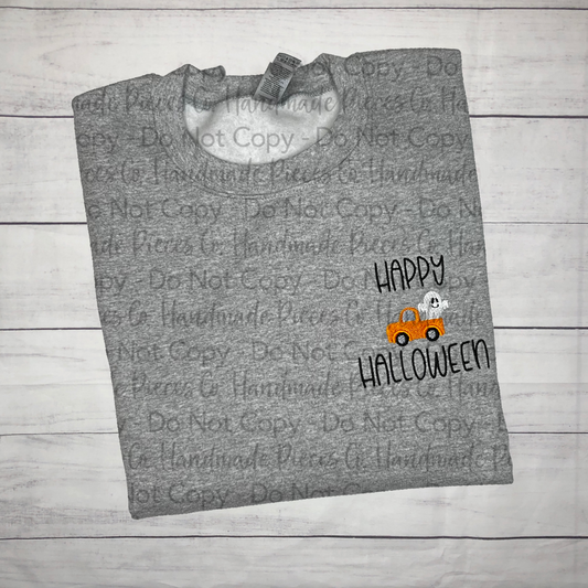 Sample Collection - Happy Halloween Ghost Mini Truck Embroidered Sweatshirt - Size XLarge