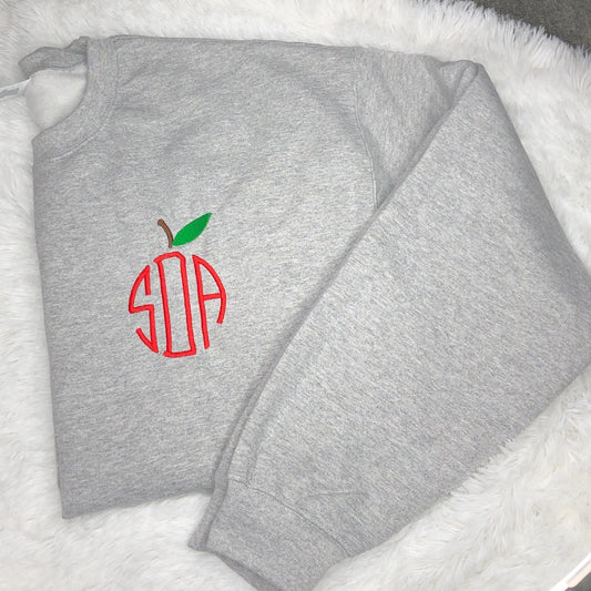 Apple Monogram Embroidered T-Shirt, Sweatshirt, Quarterzip, or Hoodie