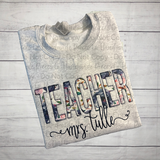 Create Your Own Teacher Appliqué with Text Below - T-Shirt or Sweatshirt